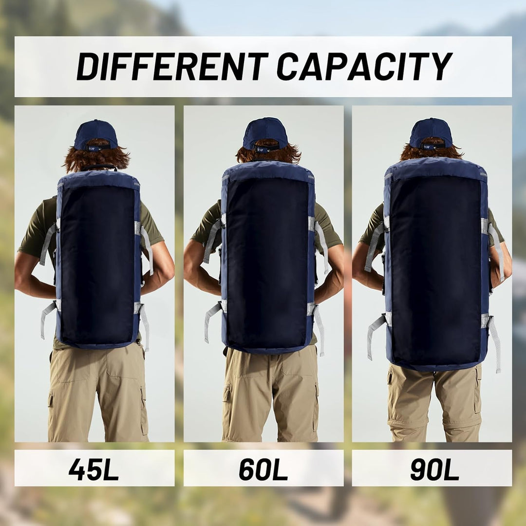 MIER Grosse Sporttasche wasserdicht Sportrucksack mit Schuhfach umwandelbar in Rucksack, 45L/60L/90L