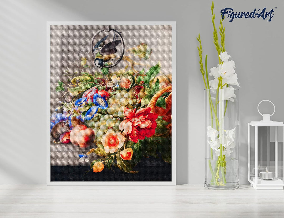 Figured'Art Diamond Painting Erwachsene 40x50cm Mit Rahmen Ganze Leinwand gespannt Blumen und Obst H