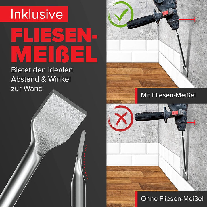 KSP-TEC® | SDS Plus Meissel Set | bestehend aus FLIESENMEIssEL, Flachmeissel und Spitzmeissel | verp