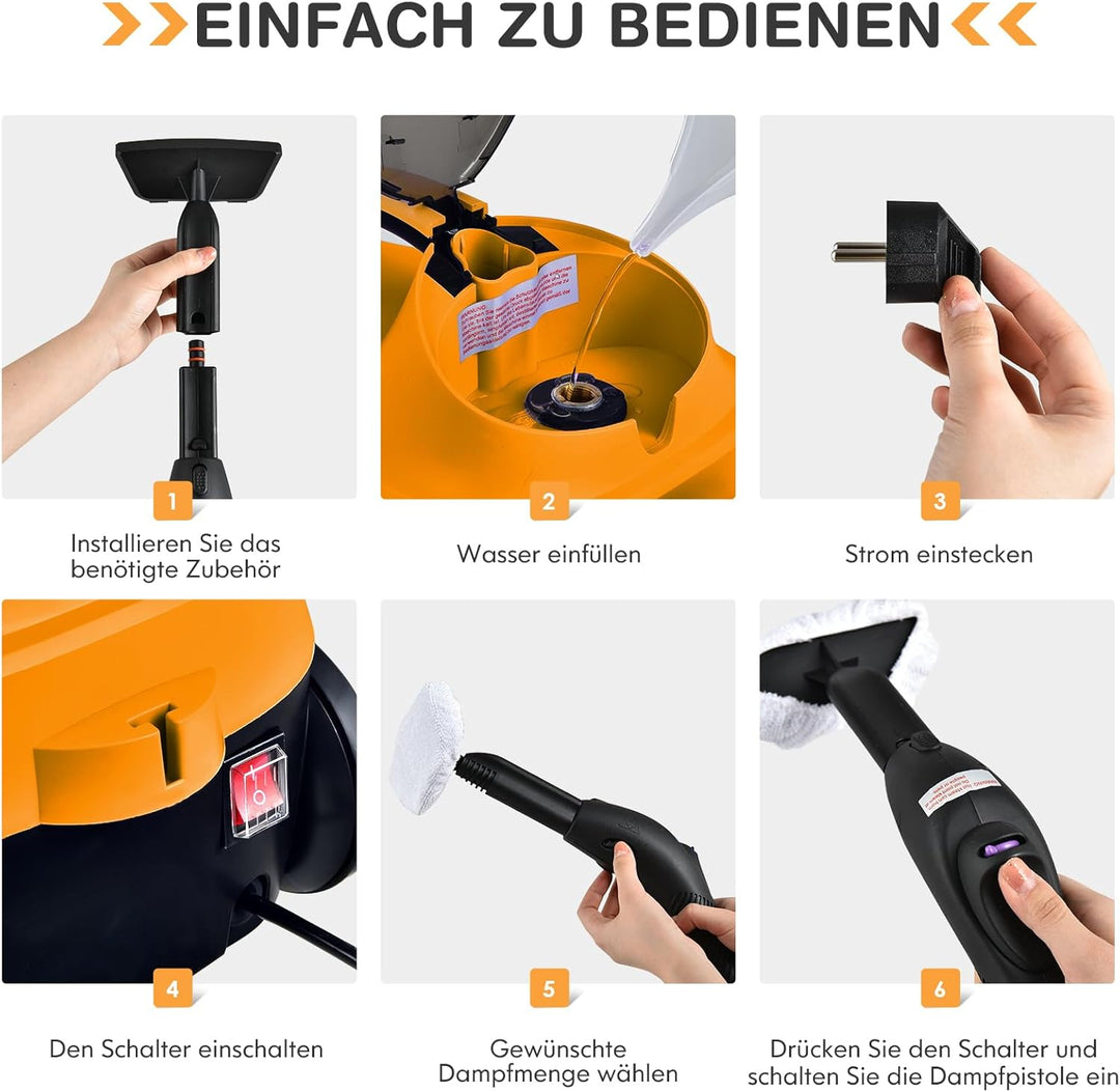 RELAX4LIFE Dampfreiniger 2000W, Dampfdruck: 4 bar, Tank: 1,5 L, Dampfzeit: bis 45 Min., bis 108°C, D