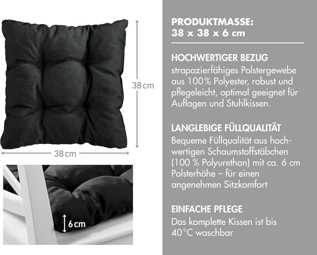 Traumnacht Cozy Stuhlkissen 2er Set 38 x 38 x 6 cm, Sitzkissen für Gartenstuhl, Küche &amp; Esszimmer, b