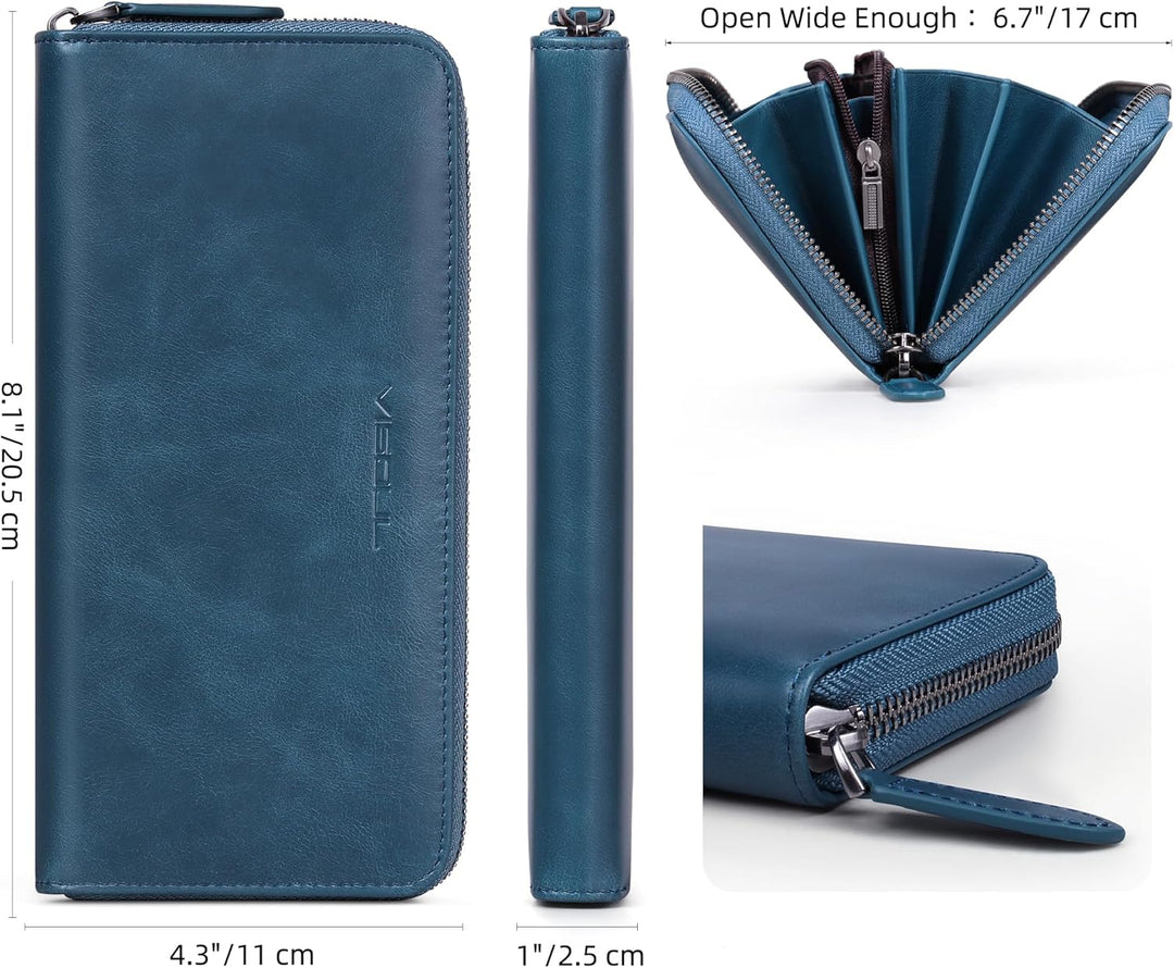 VISOUL Premium Brieftasche Echtleder/Italienisches Leder mit RFID-Schutz, XL Geldbörse für Herren Bl