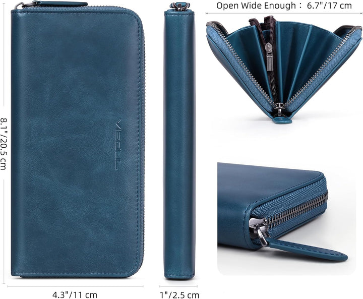 VISOUL Premium Brieftasche Echtleder/Italienisches Leder mit RFID-Schutz, XL Geldbörse für Herren Bl