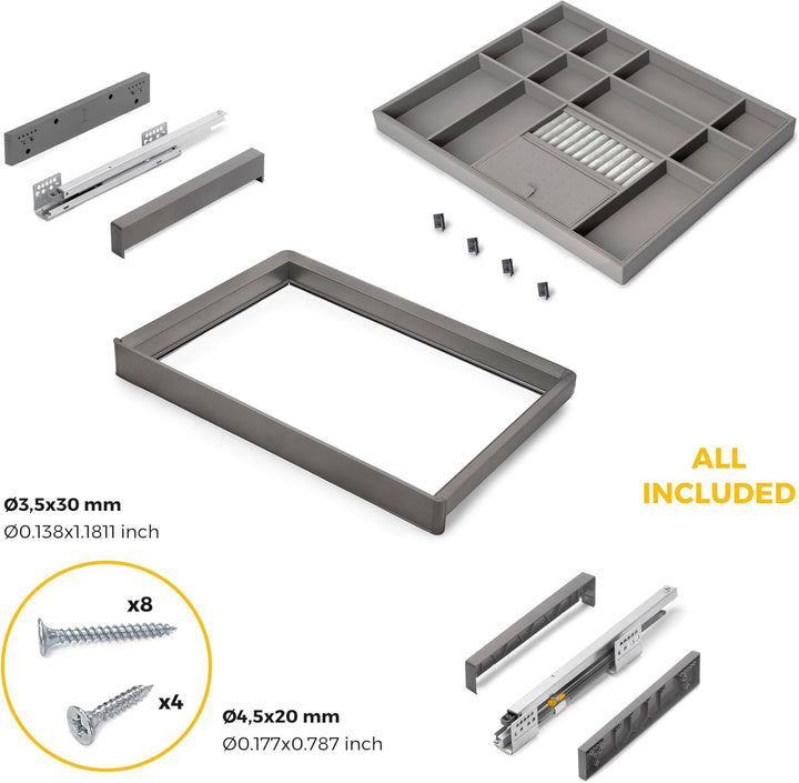 Emuca - Satz Organisationsschublade und ahmen für Schrank Quartz, mit Softclose-Vollauszug, Modul 70