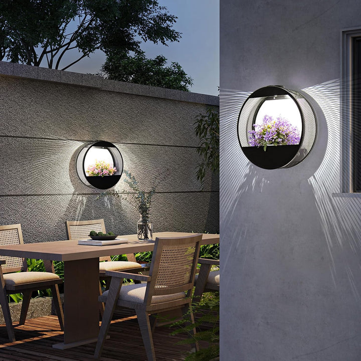 CNAPXAIA Solar-Pflanzenständer mit LED-Leuchten – Wandmontiertes Metallregal Gartendekor für Pflanze
