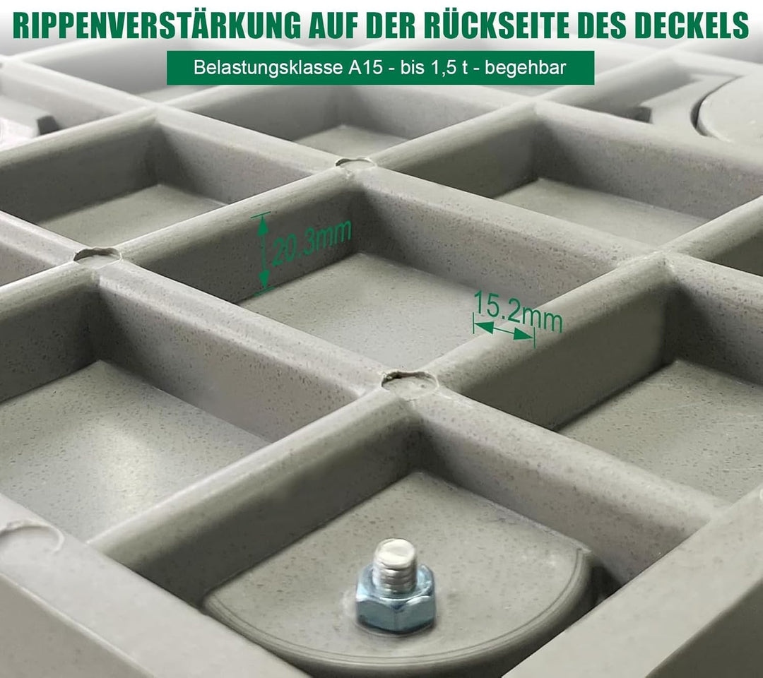 GFK-Schachtabdeckung mit Rahmen Griff 450 x 450 mm EN124 A15 Schachtdeckel Kanaldeckel Revisionsscha