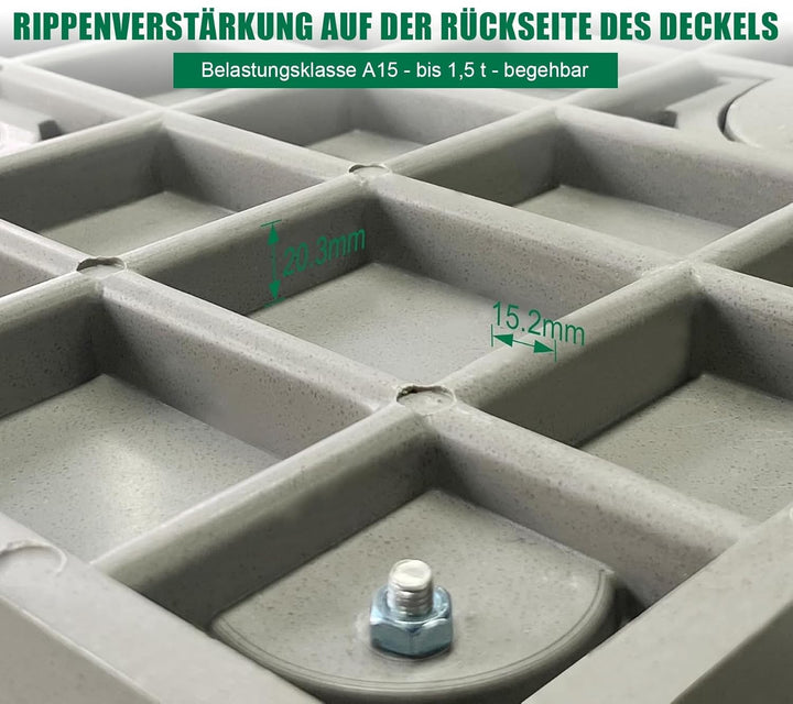 GFK-Schachtabdeckung mit Rahmen Griff 450 x 450 mm EN124 A15 Schachtdeckel Kanaldeckel Revisionsscha