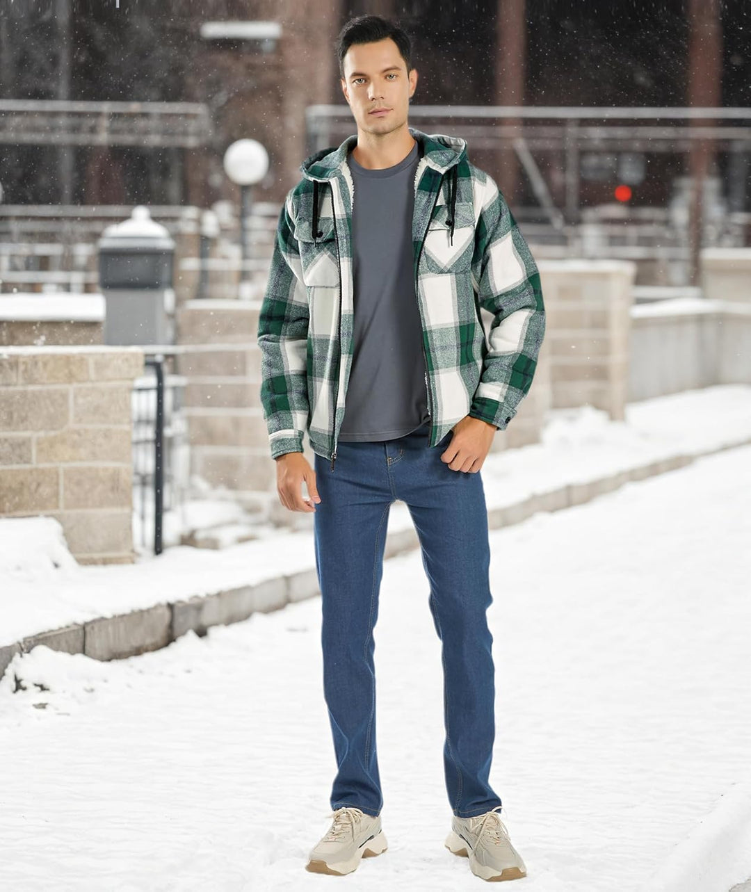 JACKETOWN Hemdjacke Kariertes Herren hoodies Flanelljacke Warm Thermohemd Herren Holzfäller Jacke Ve