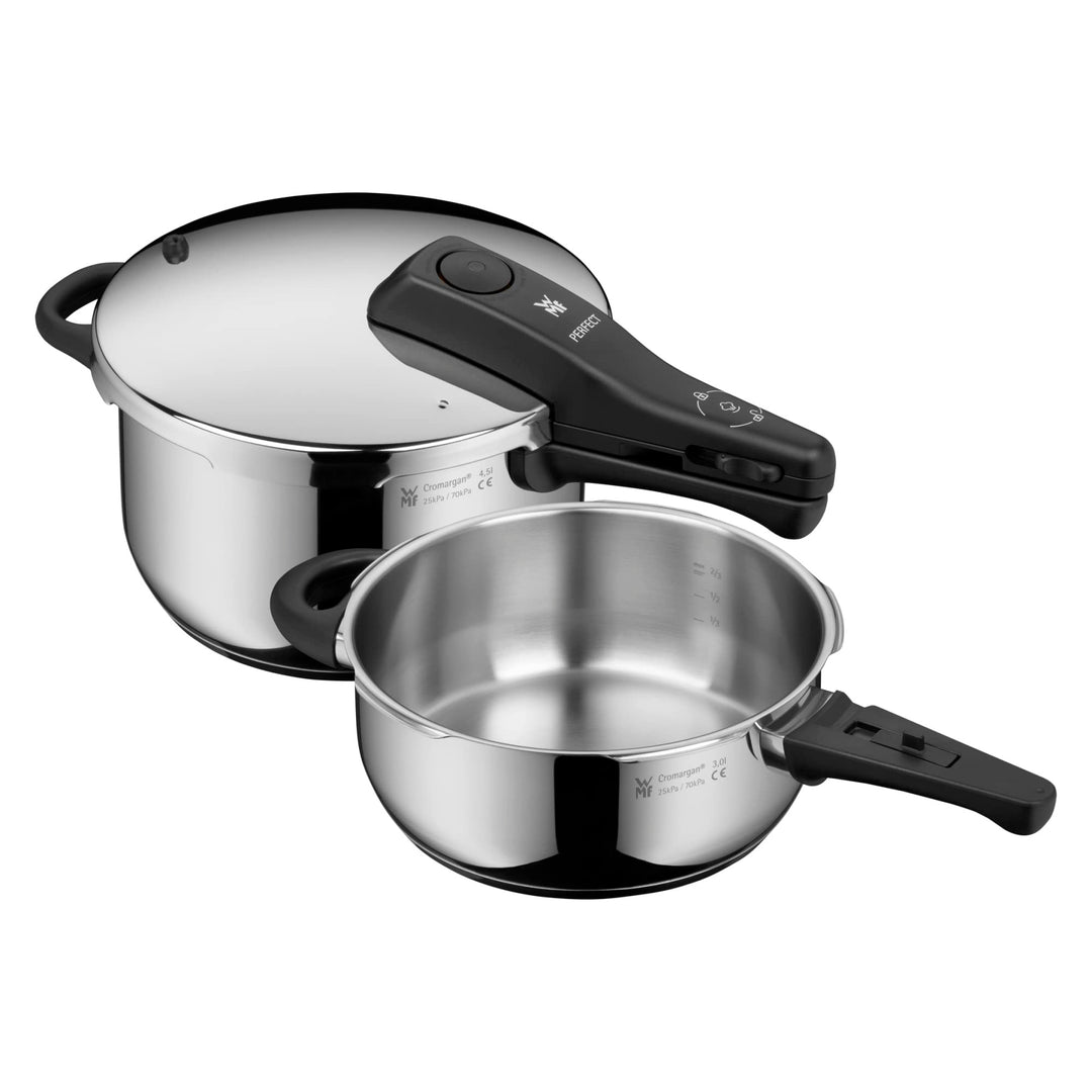 WMF Perfect Schnellkochtopf Set Induktion 2-teilig, Dampfkochtopf 4,5l + 3l, grosses Kochsignal, 2 K