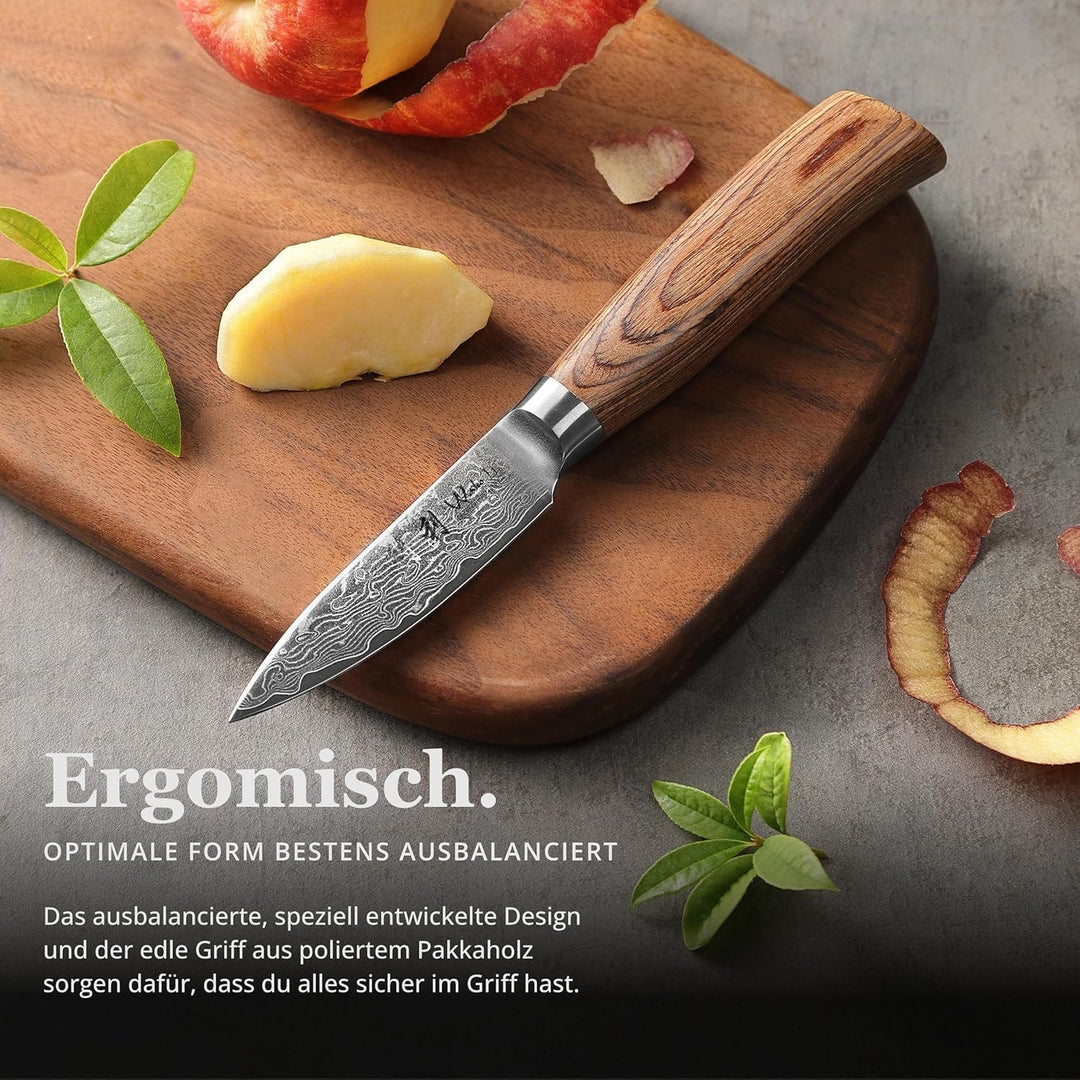 Wakoli EDIB Pro Officemesser aus echtem Damaststahl (VG10 Kern) 8 cm Klinge – Scharf und handlich –