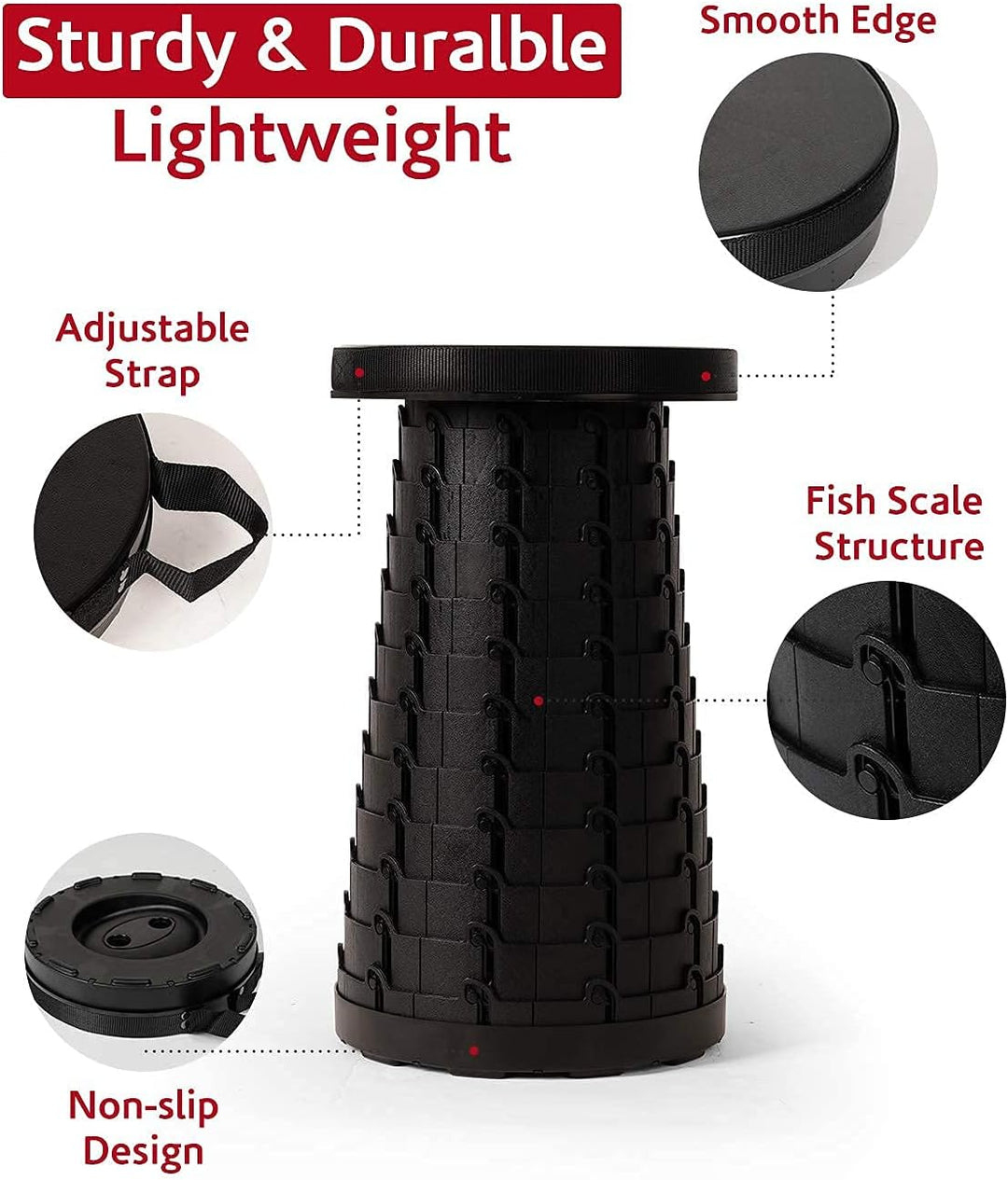 reakoo Tragbare Klapphocker 2er Set, Camping-Hocker, höhenverstellbare tragbar Teleskop-Hocker, leic
