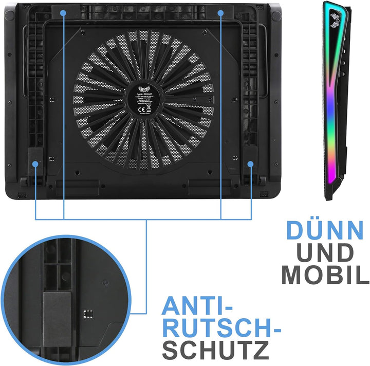 SK Notebook Laptop Rainbow RGB Kühler Gamer Ständer Kühlpad Unterlage Cooler für 9-18 Zoll/Lüfter /