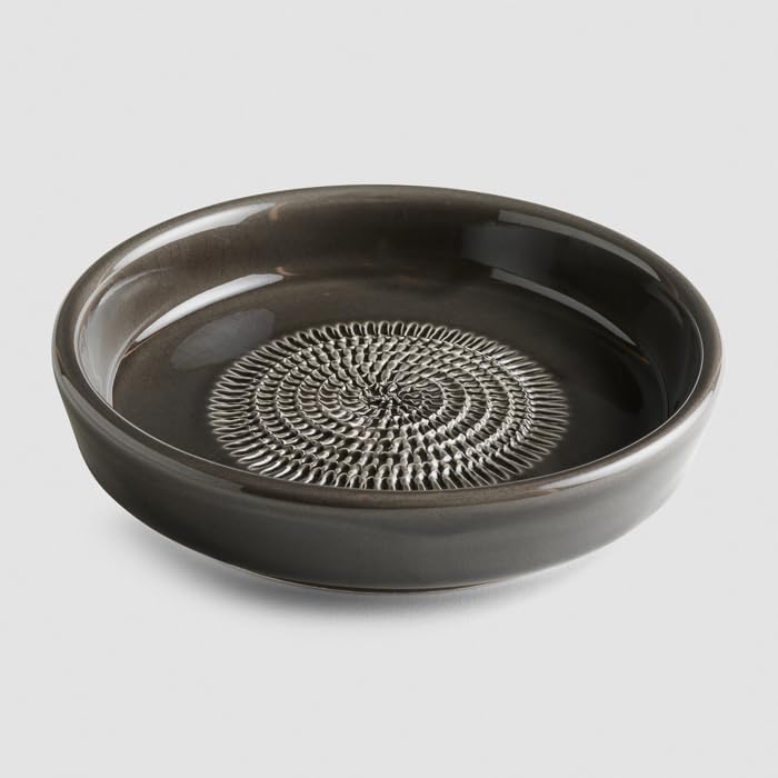 evergrate Keramikreibe Dipschale im Motiv Anthrazit mit Küchenpinsel und Rezeptheft, Anthrazit