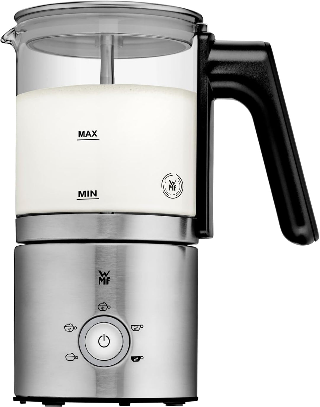 WMF Lono Glas Milchaufschäumer elektrisch, 150-250 ml, 650 Watt, Frappe Mixer, Touch-Display, für Mi