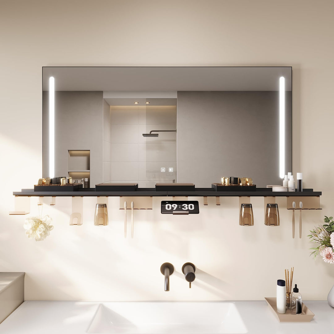 SONNI LED Badspiegel 120x60cm mit 140cm Ablage, Touch Badezimmerspiegel 3 Lichtfarben, Anti-Beschlag