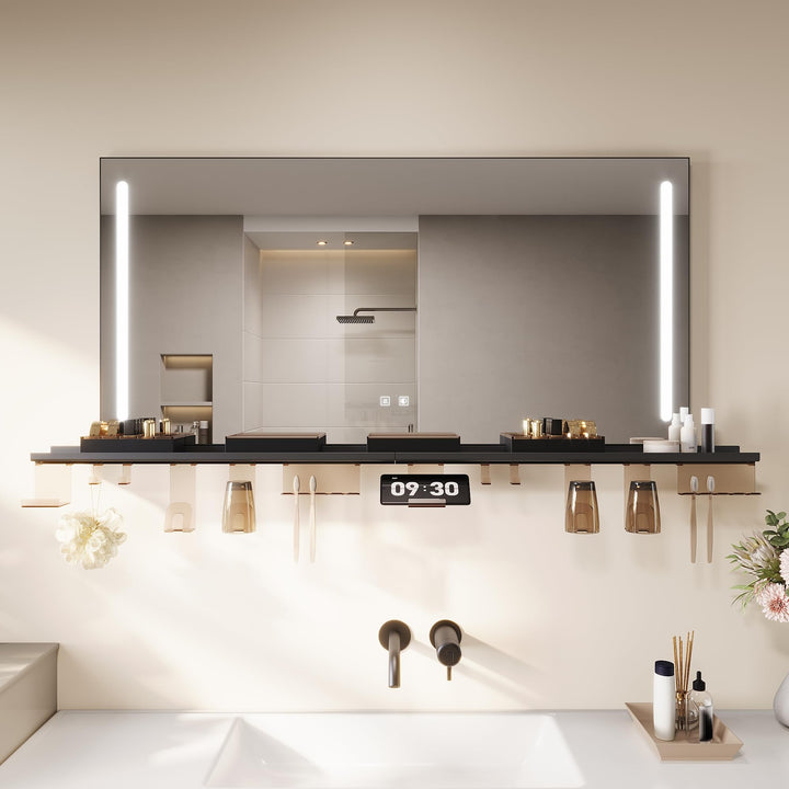 SONNI LED Badspiegel 120x60cm mit 140cm Ablage, Touch Badezimmerspiegel 3 Lichtfarben, Anti-Beschlag