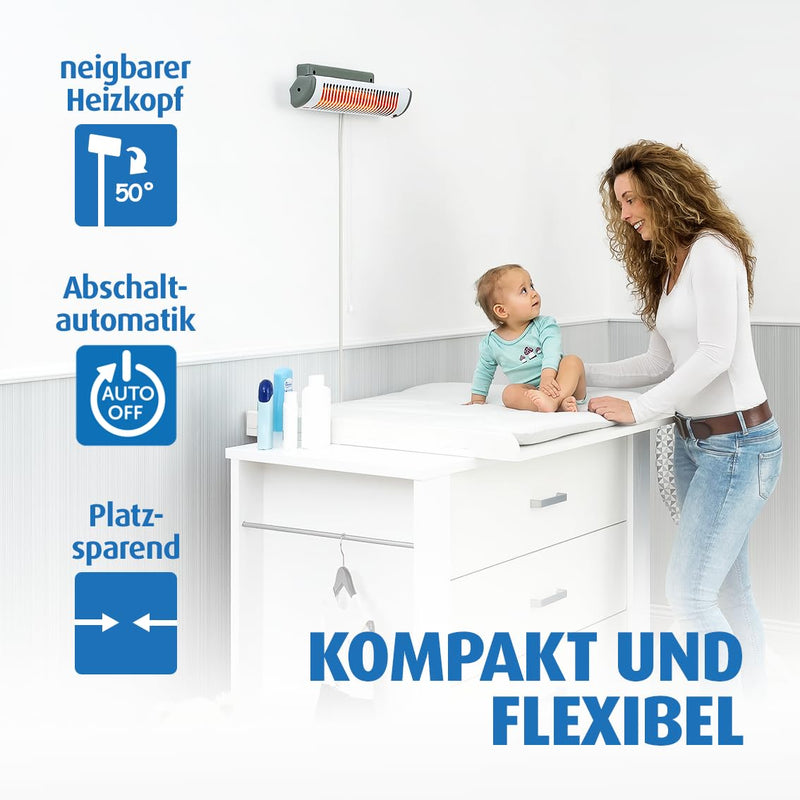 Reer Wickeltischstrahler EasyHeat, Wand-Heizstrahler, Wärmelampe fürs Baby, kompaktes Design, weiss,