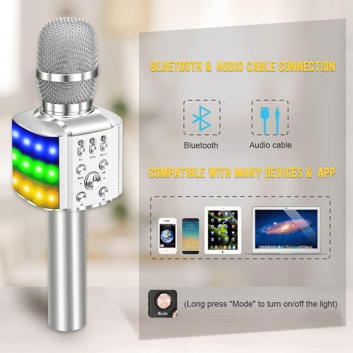 BONAOK Mikrofon mit Lautsprecher Led, Tragbares 4 in 1 Mikrofon Kinder mit Aufnahmefunktion, Zuhause