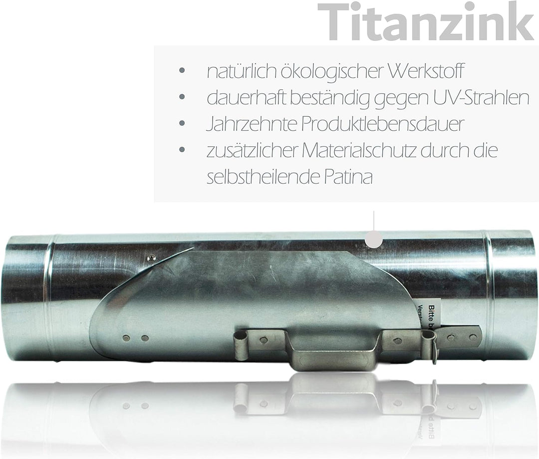 Zink Regenrohrklappe 100 mm mit Edelstahl Sieb - Titanzink Fallrohrklappe als Regenwassersammler, ei