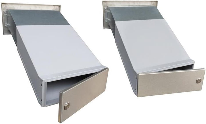 D-042 Edelstahl Mauerdurchwurf Briefkasten mit Klingel (Tiefe: 35-50 cm) - LETTERBOX24.de