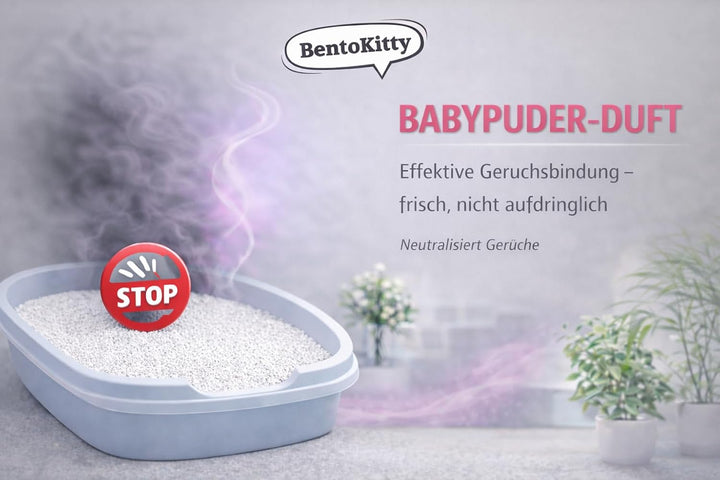 Katzenstreu (20L, 2er Pack) mit Babypuder Duft, Klumpend, weiss, feinkörnig, Klumpstreu aus Bentonit