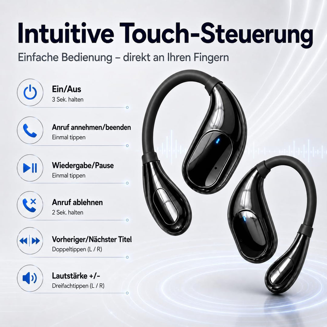 Bluetooth Kopfhörer 6.0 Kabellos, Sport Ohrhörer mit Ohrbügel, 50 Std. Spielzeit, LED Display Ladeca