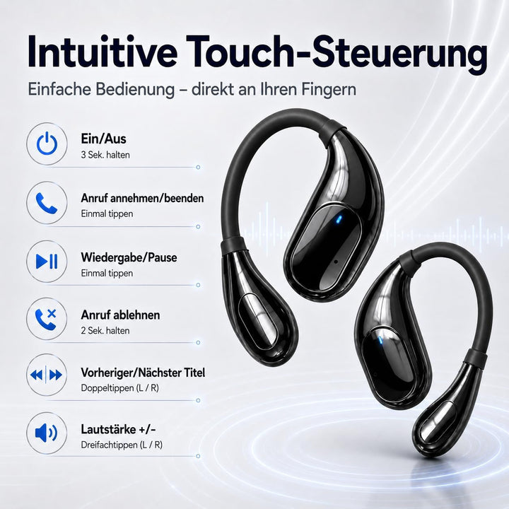 Bluetooth Kopfhörer 6.0 Kabellos, Sport Ohrhörer mit Ohrbügel, 50 Std. Spielzeit, LED Display Ladeca