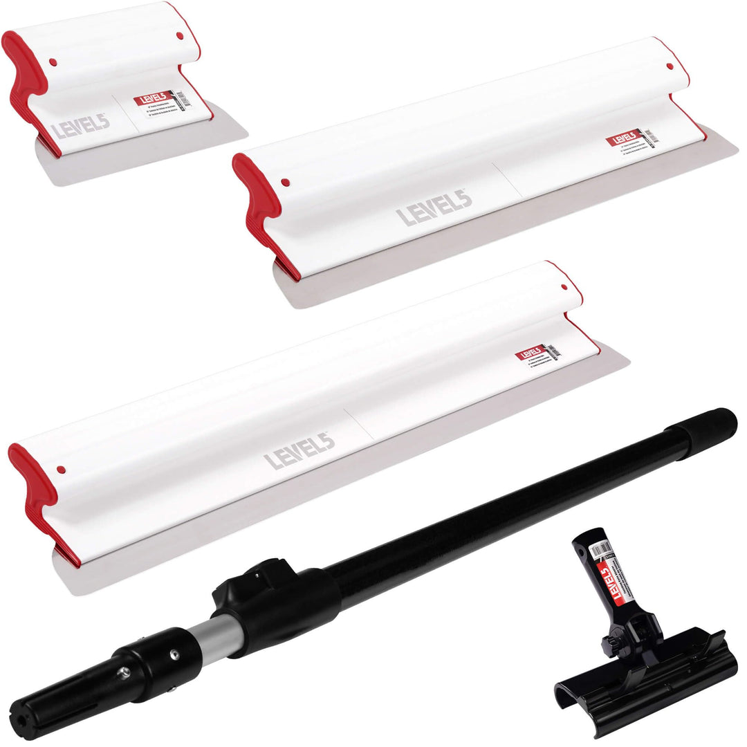LEVEL5 5-441C Trockenbau-Klingen-Set | 25,4 cm, 61 & 81,3 cm Skimming-Klingen, 94-160 cm Verlängerun