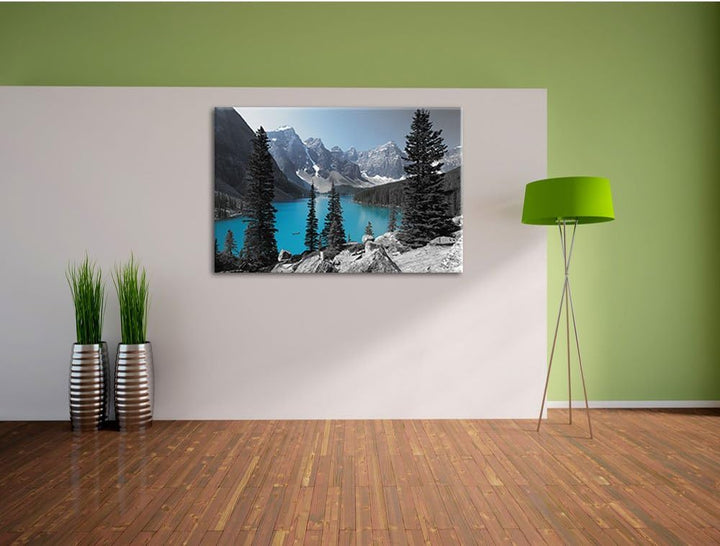 Pixxprint Moraine Lake kanadische Berge als Leinwandbild/Grösse: 100x70 cm/Wandbild/Kunstdruck/ferti