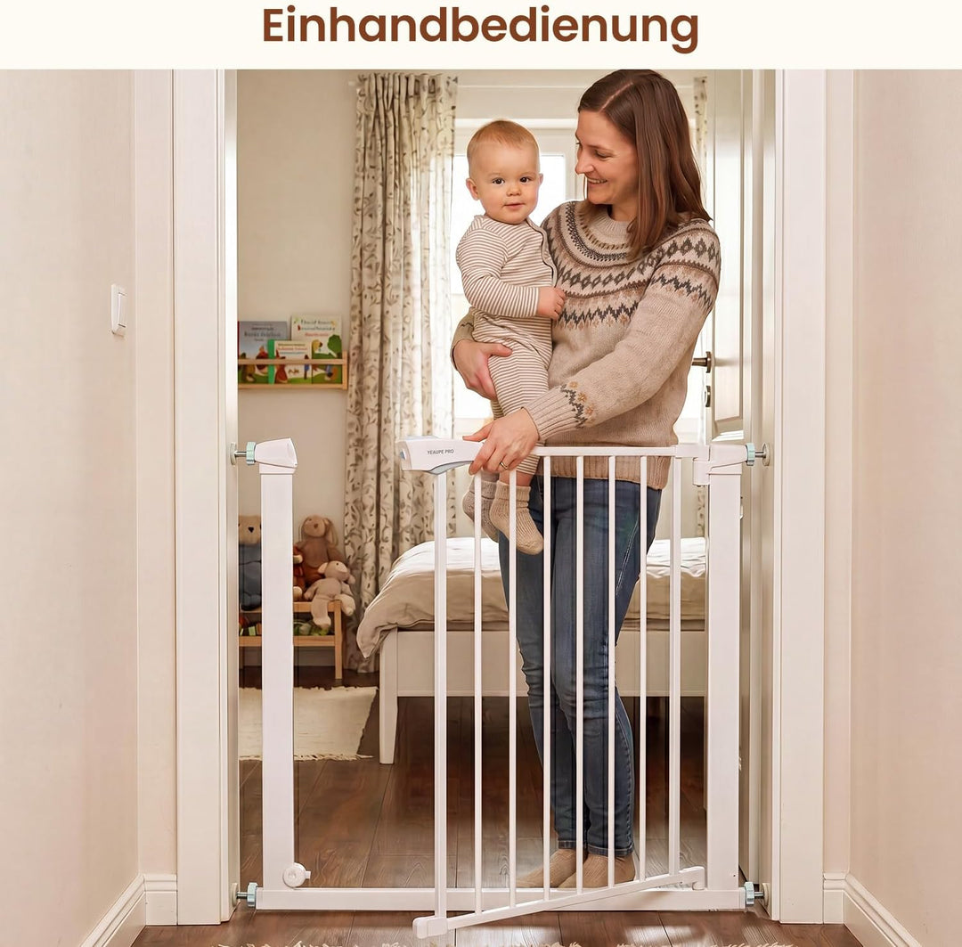 YEAUPE PRO Treppenschutzgitter Ohne Bohren, für Breiten 77-80cm, Weiss | 76 cm Hoch Türgitter baby,
