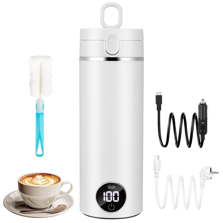 GuKKK Reisewasserkocher, 450ml Mini Wasserkocher,Fahrzeug Beheizter 12V, Auslaufsicher,6 Temperature