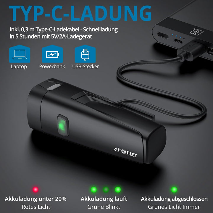 AUTOUTLET Fahrradlicht Vorne StVZO Zugelassen, 20-40 LUX Fahrradlampe Vorne 2600mAh Akku USB-C Schne