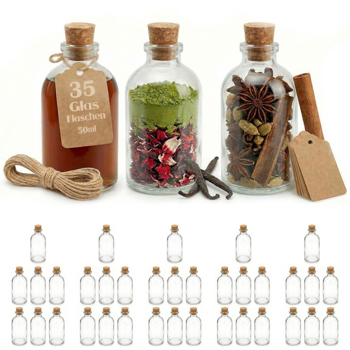 casavetro 35 x 50 ml kleine Glas-Fläschchen mit Kork Deckel Glasflaschen für Hochzeit Geschenke set