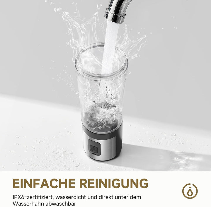 AMZCHEF Tragbarer Mixer 600ml - Smoothie Maker mit 6 Klingen,120W Motor Mixer to Go, 6000mAh -15 Zyk