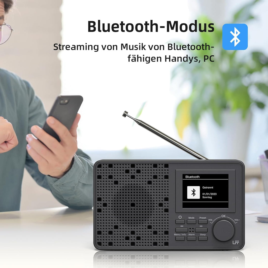 DAB Radio, LFF DAB Plus Radio, DAB Digitalradio, Digital Radio mit Bluetooth, Kleines Radio mit Netz