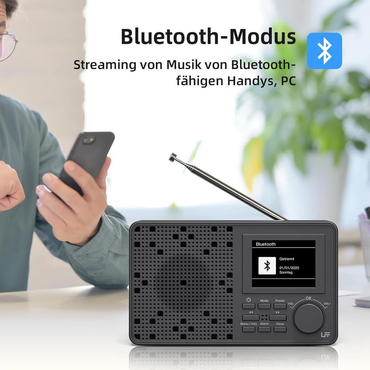 DAB Radio, LFF DAB Plus Radio, DAB Digitalradio, Digital Radio mit Bluetooth, Kleines Radio mit Netz