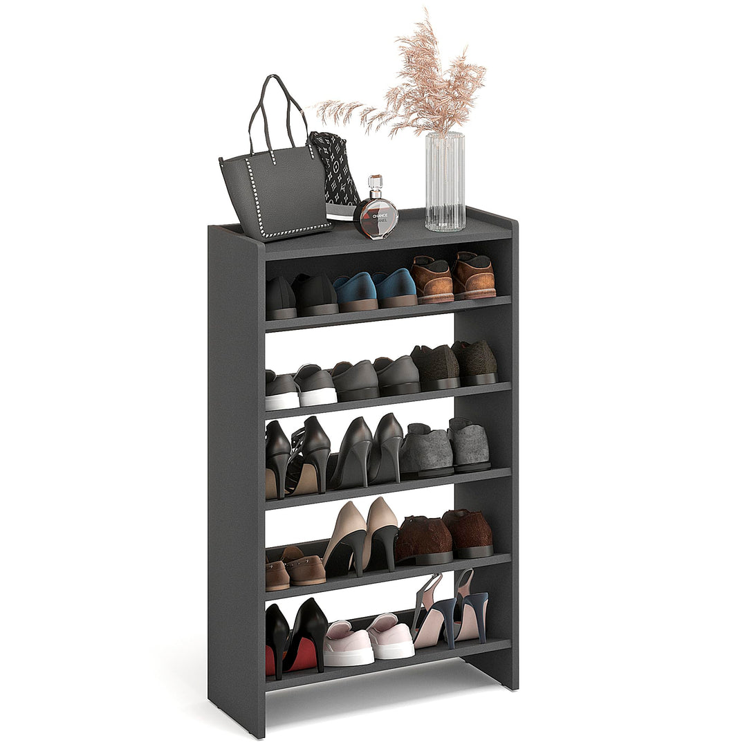 KOMTO Schuhregal Schmal - Schuhablage Flur mit 5 Ebenen Offener Schuhschrank Schuh Organizer Platzsp