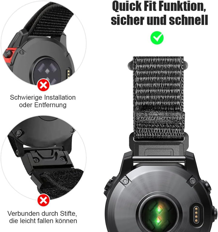 ANBEST 22mm Nylon Armband für Garmin Fenix 7/Fenix 6 Pro/Fenix 5 Armband, Schleife Klettband für Fen