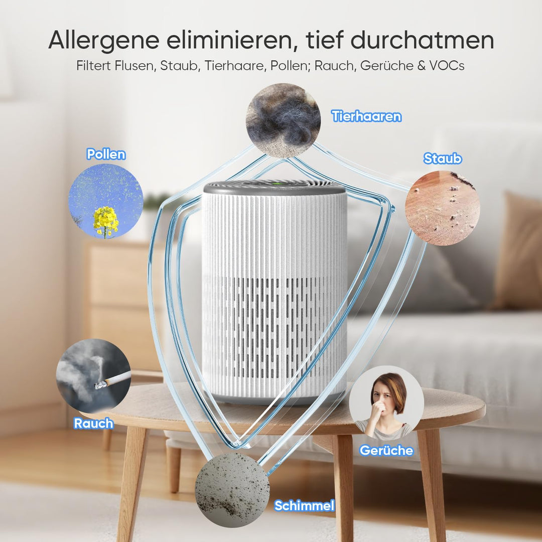 DAYETTE Portable Luftreiniger Allergiker mit Aroma, Nachtlicht, Timer, Ruhemodus (20 dB), HEPA Luftf