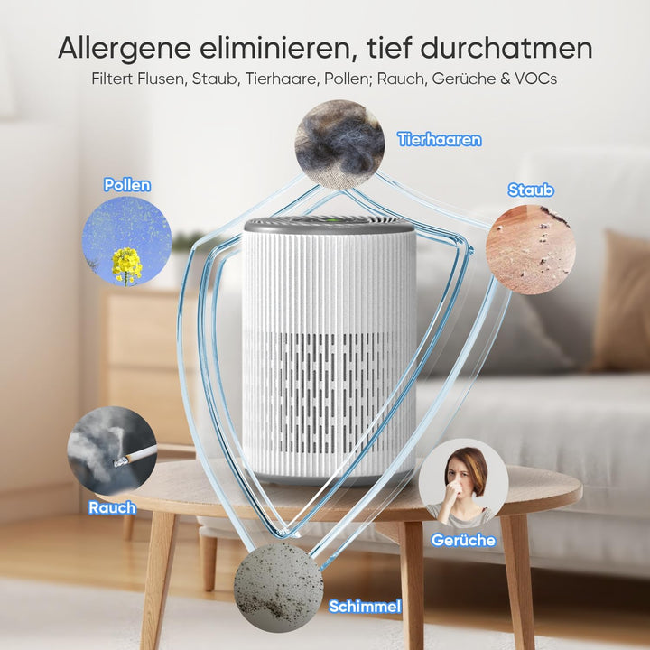 DAYETTE Portable Luftreiniger Allergiker mit Aroma, Nachtlicht, Timer, Ruhemodus (20 dB), HEPA Luftf