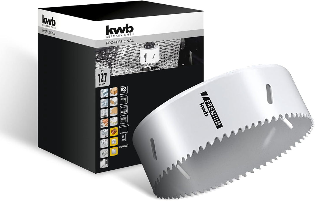 kwb HSS Bi-Metall-Lochsäge Ø 127 mm, 8% kobaltlegiert mit progressiver Vario-Zahnung und hoher Präzi
