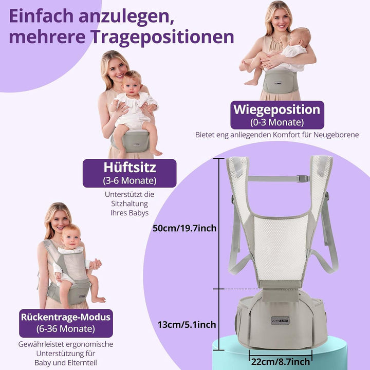 Ergonomische Babytrage mit Verstellbarem Gurt - 6-in-1 Neugeborenen-Kleinkind-Tragetuch, Atmungsakti