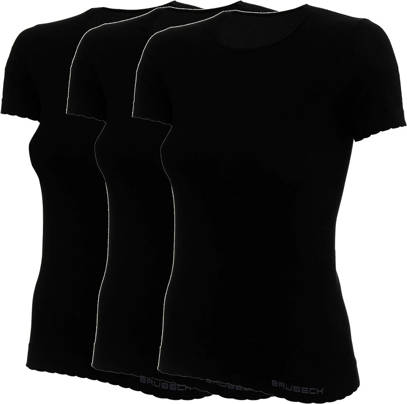 BRUBECK 3er Pack Damen T-Shirt | 55% Baumwolle | Kurzarmshirt | Funktionsshirt | Atmungsaktiv | Geru