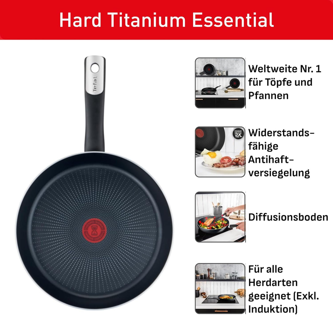 Tefal Bratpfanne 24 cm, Pfanne Antihaftbeschichtung mit Titanpartikeln, Thermo-Signal bei idealer Br
