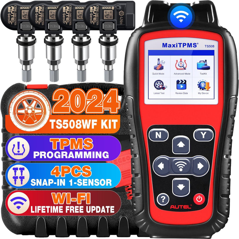 Autel MaxiTPMS TS508WF KIT mit 4 2-IN-1 Metall MX-Sensoren [Wert €120], 2024 WiFi TPMS Programmierun