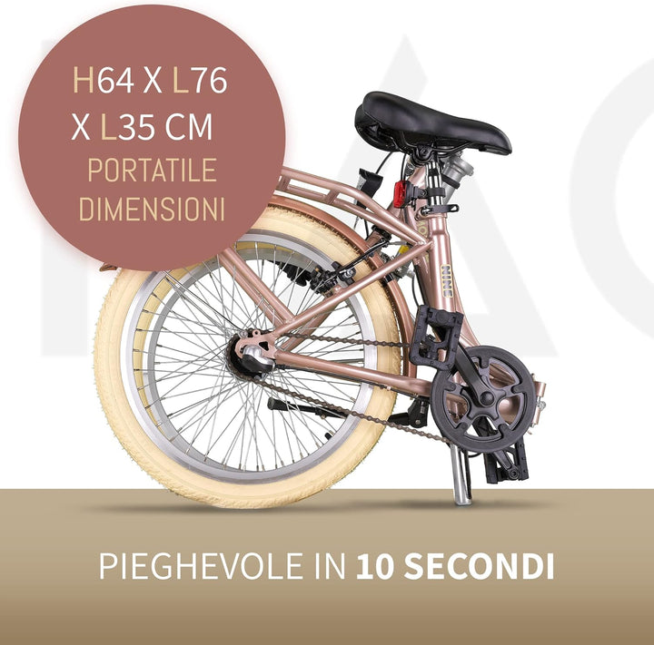 PACTO Nine - Hollandrad Komfortables Klappfahrrad 27cm Stahlrahmen Bike 20 Zoll Bicycle Shimano Nexu
