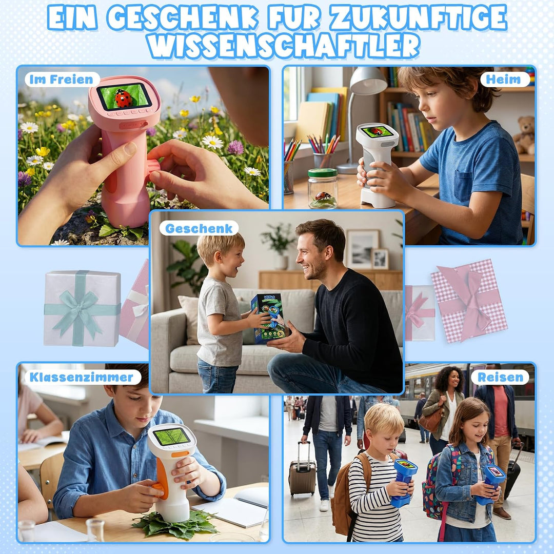 Mikroskop für Kinder 200-1000X - Tragbares Digitales Mikroskop Kinder, Handy USB Kindermikroskop mit