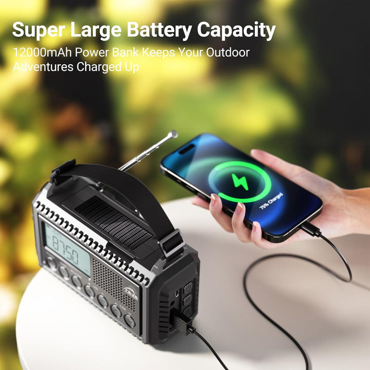 AM/FM/SW Baustellenradio, Kurbelradio mit Weltempfänger, Notfallradio Typ C Anschluss, Powerbank/SOS