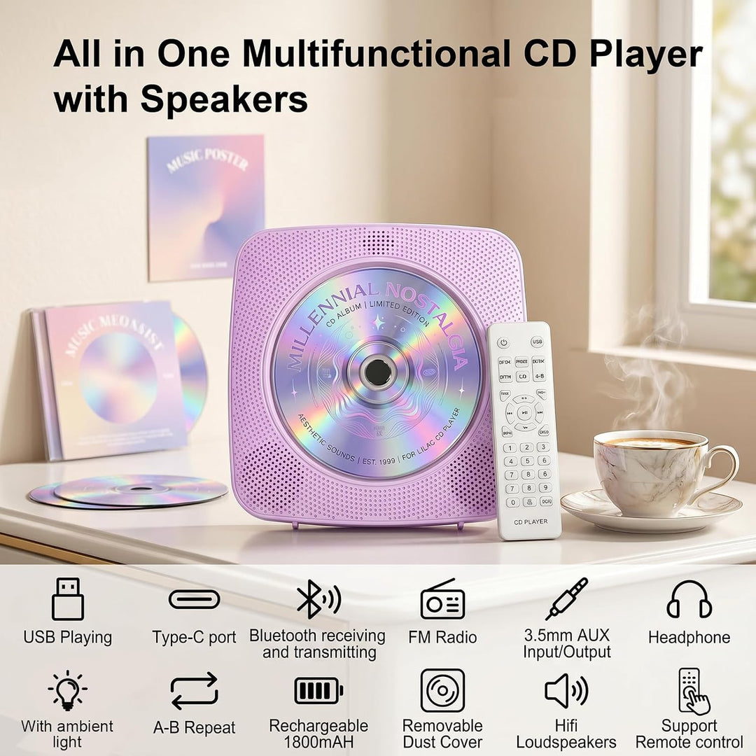 Gueray Tragbarer CD Player Tragbar : Radio CD Players Kinder CD-Player Discman mit 1800mAh Akku Laut
