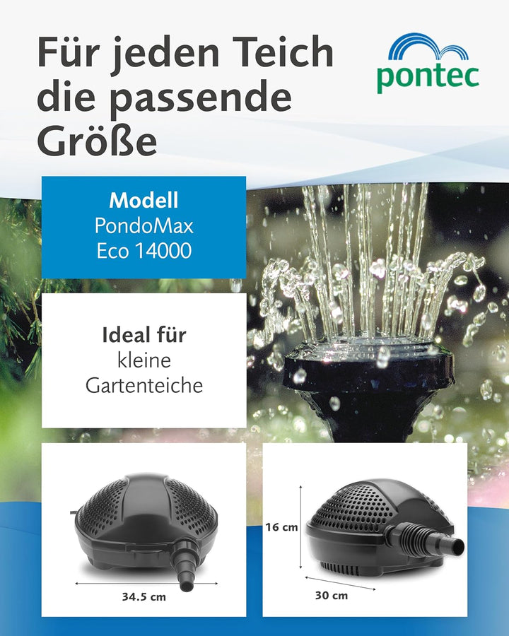 Pontec PondoMax Eco 5000 Bachlaufpumpe, 50855, Schwarz, 5.000 l/h, Förderung von Grobschmutz bis zu